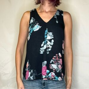 Women's Daniel Rainn Floral Sleeveless V Neck Blouse Size S Small Midnight Blue